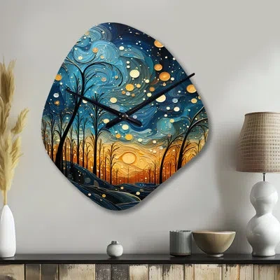 Design Art Sky Celestial Mosaic Landscape I - Sky Asymmetrical Metal Clock, Teal Unique Shape Metal Clock Print