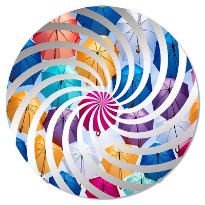 Design Art Sky Full Of Colorful Umbrellas I - Vortex Decorative Mirror|round In Multicolor