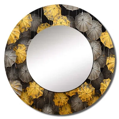 Design Art Sky Of Yellow And Grey Umbrellas Tranquility - Sky Decorative Mirror, Yellow Round Wall Mirror, Prin