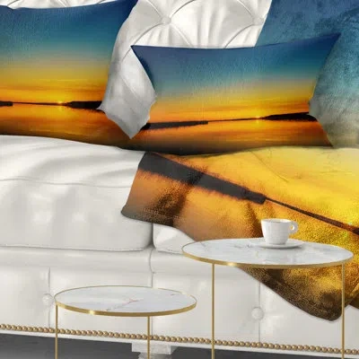 Design Art Skyline Photography Sunset Over River Lumbar Pillow