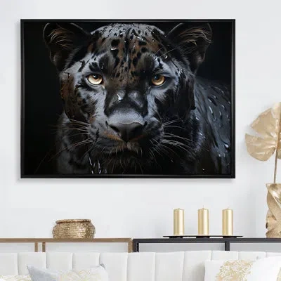 Design Art Sleek Panther Stalk I - Panther Animal Wall Decor In Black Floater Framed