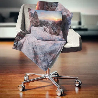 Design Art Slovakia Panorama At Winter - Landscape Printed Pillow In Blue;black;brown;green;red;yellow