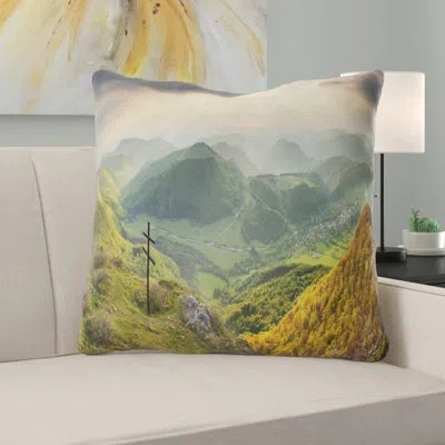 Design Art Slovakia Spring Forest Mountain - Landscape Printed Pillow In Green