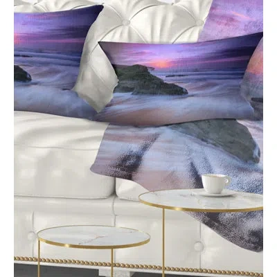 Design Art Slow Motion Waves On Winch Beach - Sea & Shore Printed Pillow In Blue;black;brown;green;red;yellow