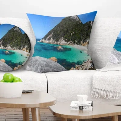 Design Art Small Hidden Bay Panorama - Landscape Printed Pillow In Blue;black;brown;green;red;yellow