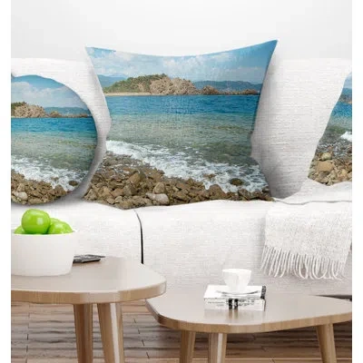 Design Art Small Isle Turkey Panorama - Sea & Shore Printed Pillow In Blue;black;brown;green;red;yellow