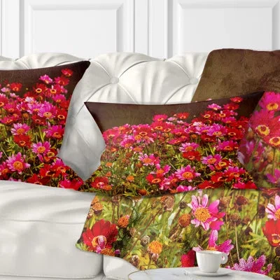 Design Art Small Red Flowers In Spring Photo - Floral Printed Throw Pillow