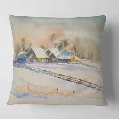 Design Art Small Village At Sunset Cove With Snow Square Pillow Cover & Insert In Beige