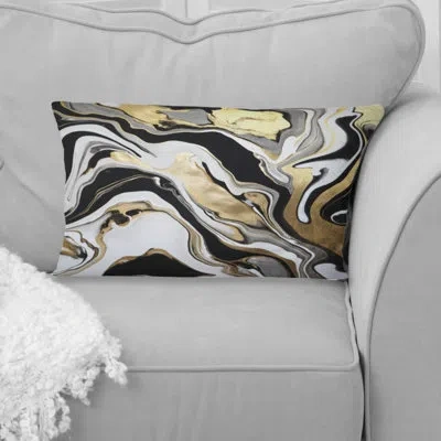 Design Art Smooth Grooves Black And Liquid Gold Marble Art - Abstract Painting Printed Throw Pillow In Black;gold