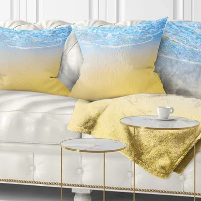 Design Art Smooth Sea Surf Over Blue Waters - Sea & Shore Printed Throw Pillow In Gold