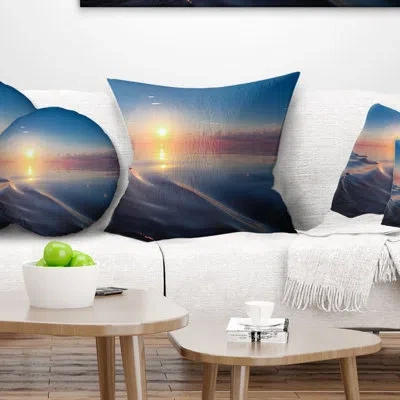 Design Art Smooth Sea Surface Under Sunset - Sea & Shore Printed Pillow In Blue;orange