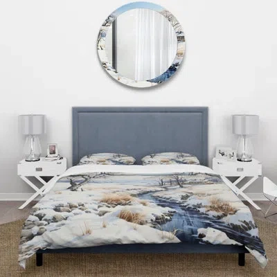Design Art Snow River Winters Solitude Beddingmicrofiber / Polyester Duvet Cover Set In White