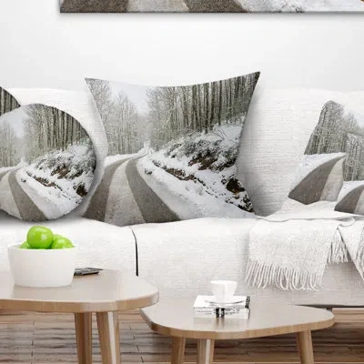 Design Art Snow Storm At Piornedo Spain - Landscape Printed Pillow In White