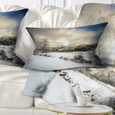 Design Art Snow Storm In Spain - Landscape Printed Pillow In Blue