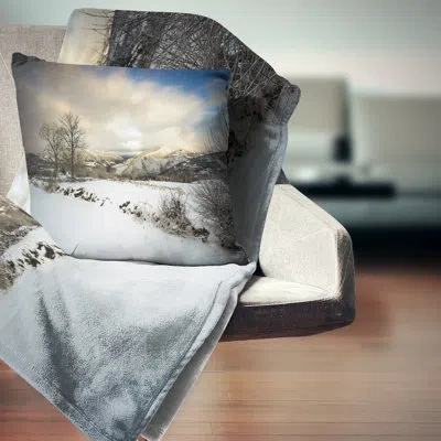 Design Art Snow Storm In Spain - Landscape Printed Throw Pillow In Blue