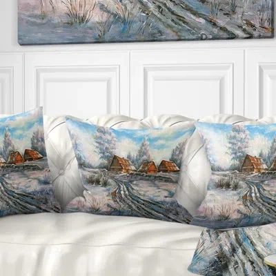 Design Art Snow Village - Landscape Printed Throw Pillow
