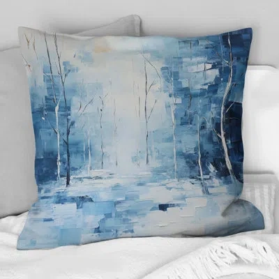 Design Art Snow Winters Solitude Ii - Snow Printed Throw Pillow In Blue;white