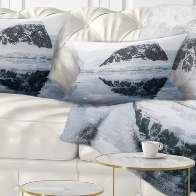Design Art Snowcap Hill In Antarctica - Sea & Shore Printed Throw Pillow
