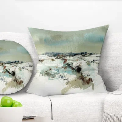 Design Art Snowy Landscape Watercolor - Landscape Printed Pillow