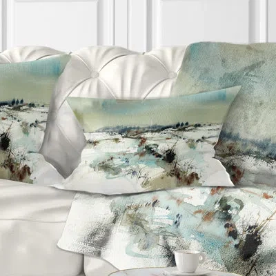 Design Art Snowy Landscape Watercolor - Landscape Printed Throw Pillow