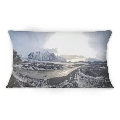 Design Art Snowy Mountains In Northern Iceland - Country Printed Throw Pillow 12" X 20"