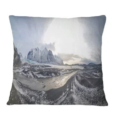 Design Art Snowy Mountains In Northern Iceland - Country Printed Throw Pillow In White;gray