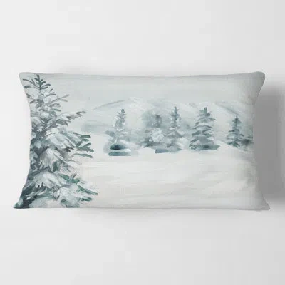 Design Art Snowy Pine Trees - Traditional Printed Pillow
