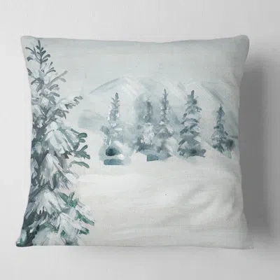 Design Art Snowy Pine Trees - Traditional Printed Throw Pillow In Blue
