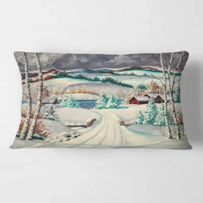 Design Art Snowy Road In Rural Winter Landscape Rectangular Pillow Cover & Insert