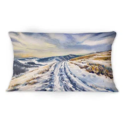 Design Art Snowy Road Through Winter Landscape I -1 Country Printed Throw Pillow