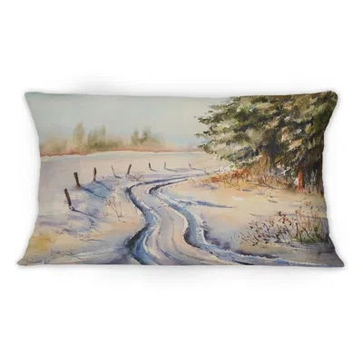Design Art Snowy Winter Forest Landscape -1 Country Printed Throw Pillow
