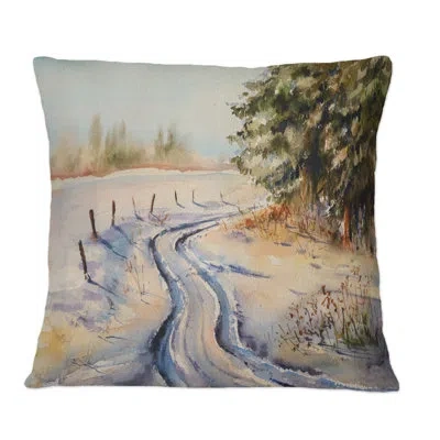 Design Art Snowy Winter Forest Landscape - Country Printed Throw Pillow In White