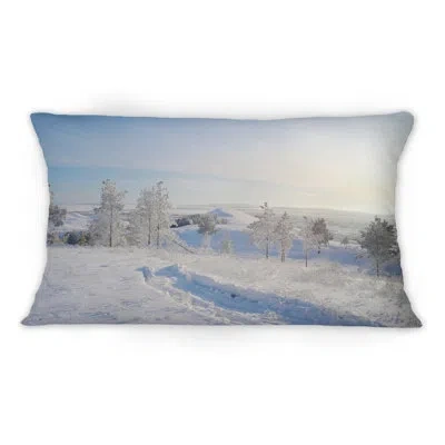 Design Art Snowy Winter Landscape With Pines I - Cabin & Lodge Printed Throw Pillow