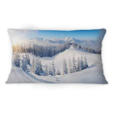 Design Art Snowy Winter Landscape With Pines Ii - Cabin & Lodge Printed Throw Pillow