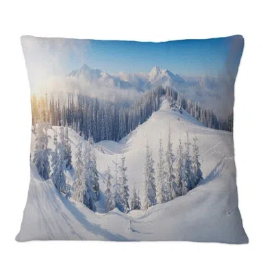 Design Art Snowy Winter Landscape With Pines Ii - Cabin & Lodge Printed Throw Pillow In Blue;white