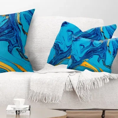 Design Art Soft Blue Abstract Acrylic Paint Mix - Abstract Printed Pillow