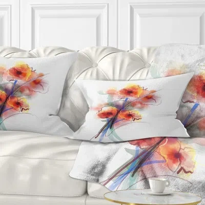 Design Art Soft Color Flowers On White Background - Floral Printed Throw Pillow