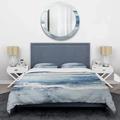 Design Art Soft Color Minimal Beach Wave - Coastal Beach Duvet Cover Set In Black;white