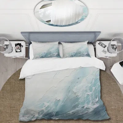 Design Art Soft Color Minimal Beach Wave I - Coastal Beach Duvet Cover Set In Black;white
