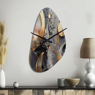Design Art Soft Colors Marble Abstract Iii - Asymmetrical Marble Metal Wall Clock, Unique Shape Metal Wall Cloc In Gold