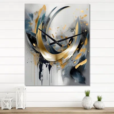 Design Art Soft Colors Marble Abstract Iv - Abstract Marble Wall Clock In Gray;gold