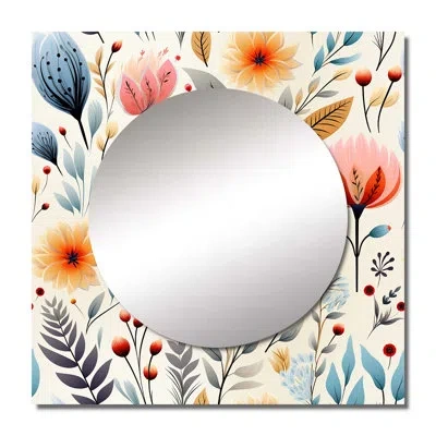 Design Art Soft Pastels Flower Accents - Bohemian & Eclectic Large Square Mirror Wall Decor For Bedroom In Pink