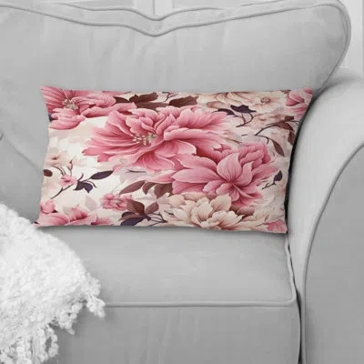 Design Art Soft Pink Peony Bouquet Garden - Floral Printed Throw Pillow In Brown;beige;pink