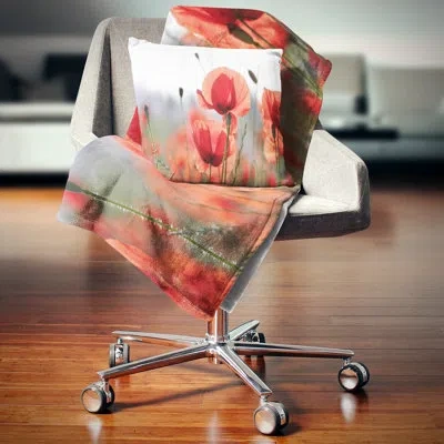 Design Art Soft Poppy Flowers Petals View - Floral Printed Pillow In Pink