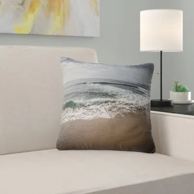 Design Art Soft Waves Of Sea On Sandy Beach - Sea & Shore Printed Pillow In White