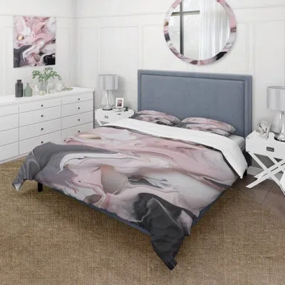 Design Art Solid Marble Paint Artwork Iii - Abstract Marble Duvet Cover Set In White;pink
