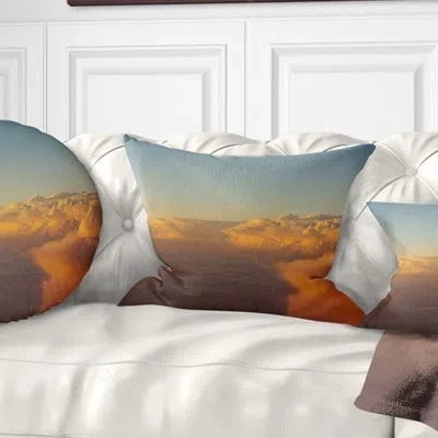 Design Art Solotful Sunset In Sky Cloudscape - Sea & Shore Printed Throw Pillow In Blue;white