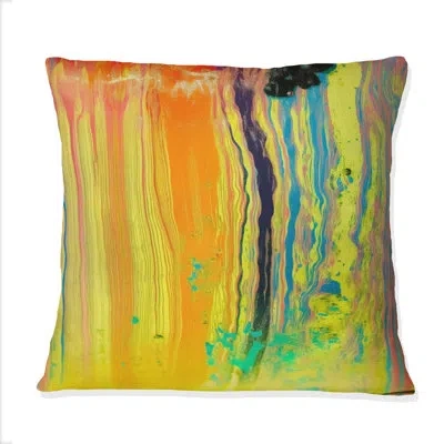 Design Art Soul Of Motion Abstract Liquid Yellow - Abstract Painting Printed Throw Pillow In Yellow;orange