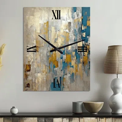 Design Art Southern Sunrise Abstract Expressionism Vi - Abstract  Metal Wall Clock In Blue;yellow