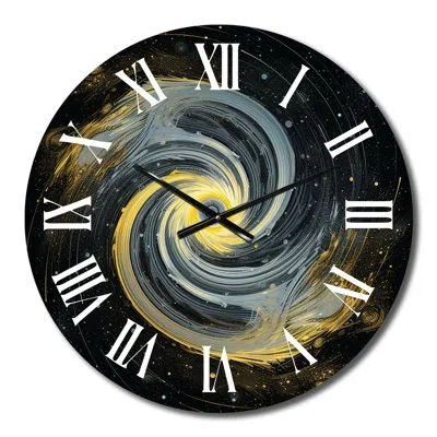 Design Art Space Light Orbiting A Black Hole I Metal Wall Clock In Black;yellow